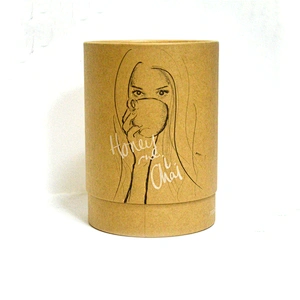 Factory directly supply nature kraft paper customized printed round cylinder tea paper box tube packaging with foil inside