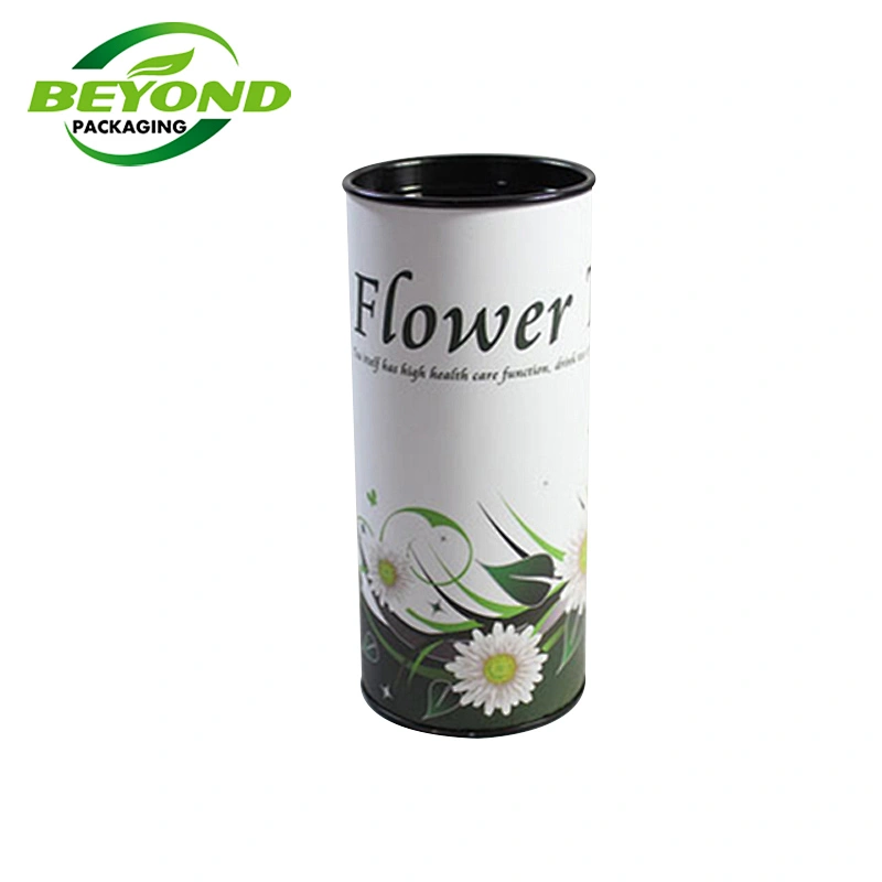 Recycled Cardboard Food Paper Tube Packaging Tin Tea Container Custom Design Box CMYK Printing With Metal Lid