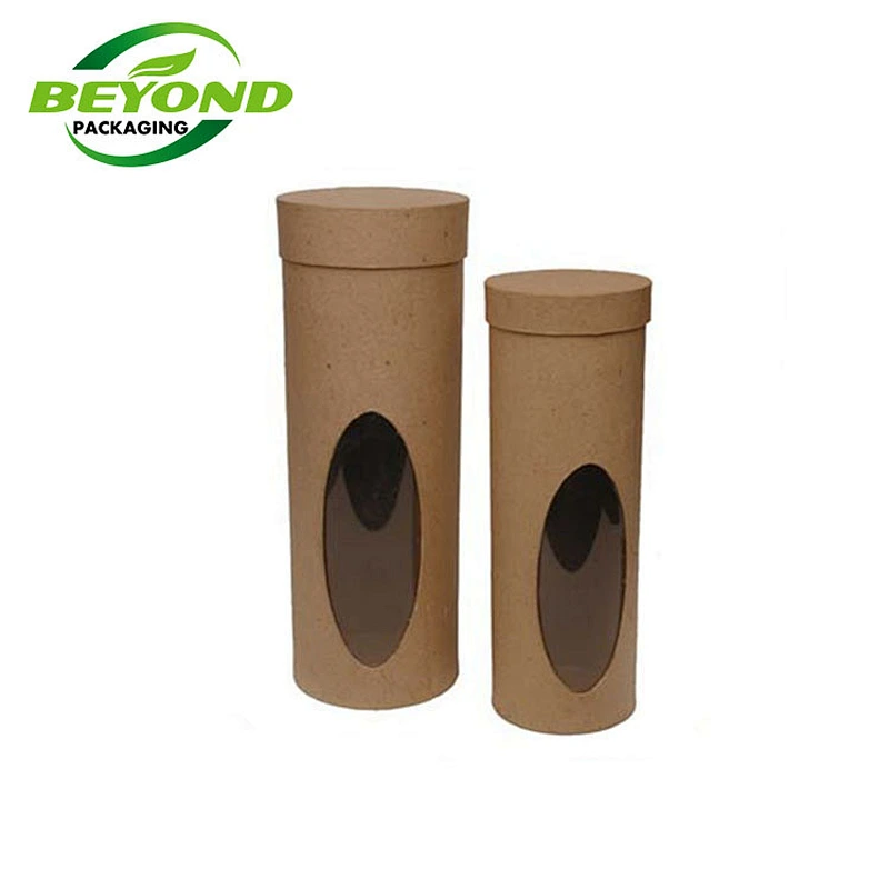 Wholesale Kraft Cardboard Hard Cylinder Paper Tube Display With Pvc Window Cylinder Box  For Tea Packaging Box