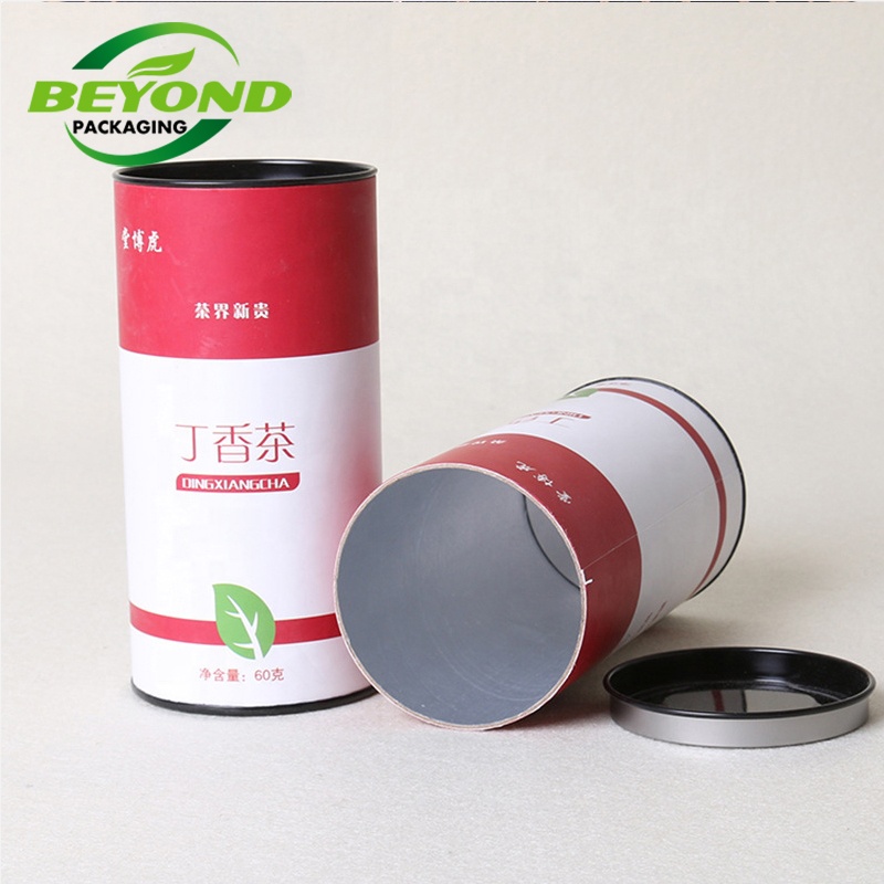 Sustainable Packaging Cylinder Tubes Box with Metal Lids Recycled Cardboard Boxes With Food Composite Paper Can