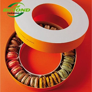 Recycled Food Grade Paper Custom Design Cardboard Round 20pcs Macaron Packaging Box with PET insert