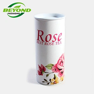 Recycled Cardboard Food Paper Tube Packaging Tin Tea Container Custom Design Box CMYK Printing With Metal Lid
