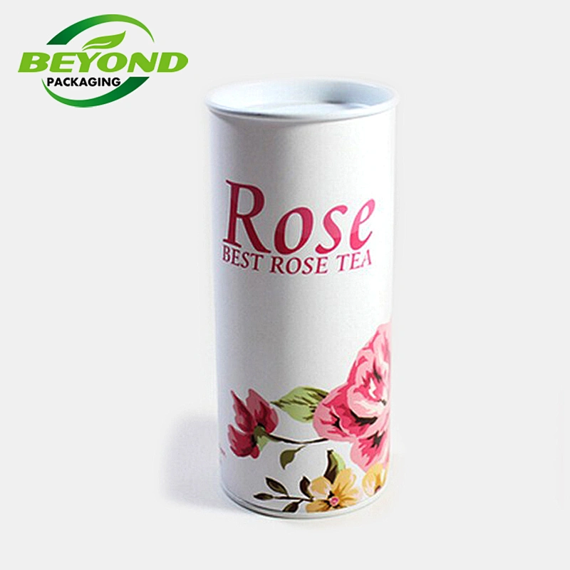 Recycled Cardboard Food Paper Tube Packaging Tin Tea Container Custom Design Box CMYK Printing With Metal Lid