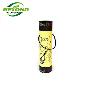 Wholesale High Quality Custom Printed Paper Tube Packaging With Rope Handle For Wine Bottle
