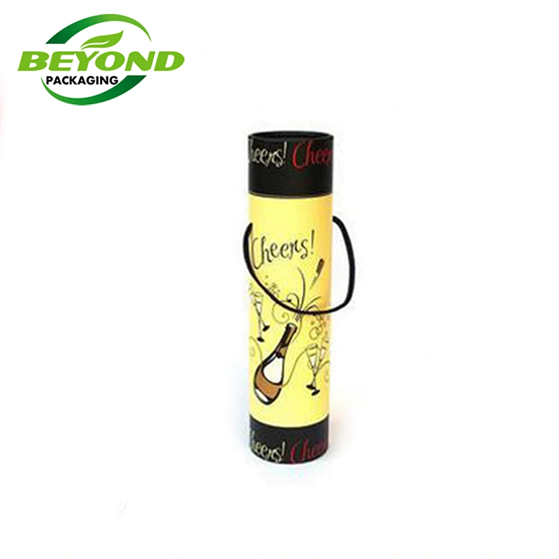 Wholesale High Quality Custom Printed Paper Tube Packaging With Rope Handle For Wine Bottle