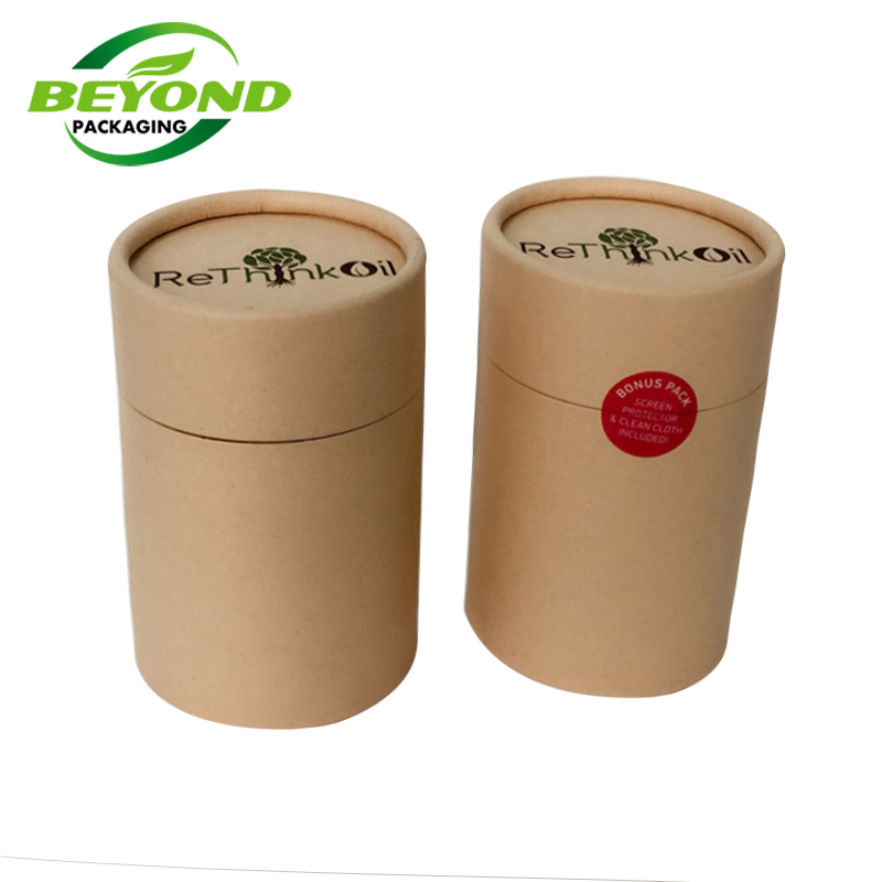 Recycle Material Natural Kraft Cardboard Rolled Edge Custom Printed Tea Packaging Tube Round Carton Gift Box