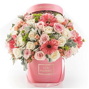 Wholesale Custom Luxury Pink Suede Velvet Round Cardboard  Flower Gift Cylinder Packaging Hat Boxes For Rose Flowers With Handle