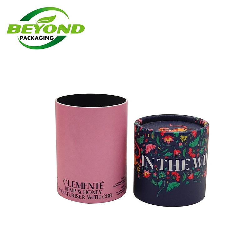 Free Design Recycled Custom Printing Luxury Eco Friendly Cardboard Round Black Cosmetic Beauty Paper Cylinder Tube Box Packaging
