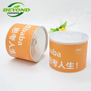 Eco friendly Custom Paper tube with seal easy tear lid/plastic lid packaging health food supplements kraft paper tubes