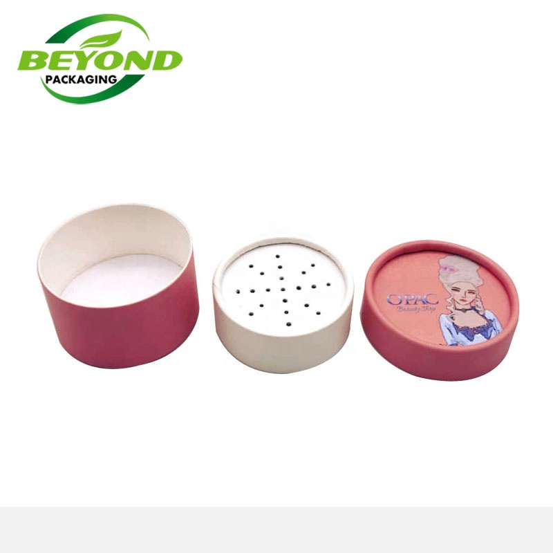 Eco friendly custom printing Girl's cosmetic paper packaging box pink loose powder paper tube with sifter inside, Skin-friendly