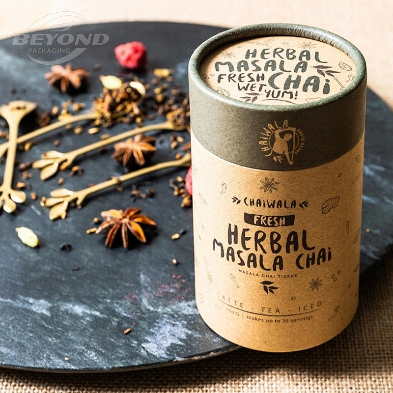 Eco Friendly Cylinder Cardboard Powder Spice Jars Container loose leaf Tea Coffee Bean Oats kraft Paper Tube For Tea Packaging