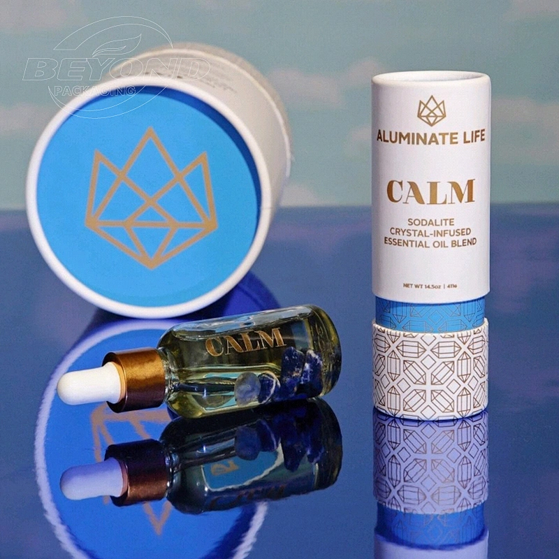 Custom Luxury Personality Design Round Cardboard Cylinder Cosmetic Essential oil Skincare Round Paper Tube Packaging