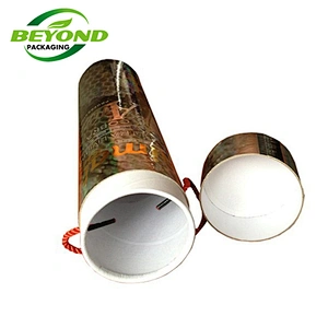 Wholesale High Quality Custom Printed Paper Tube Packaging With Rope Handle For Wine Bottle