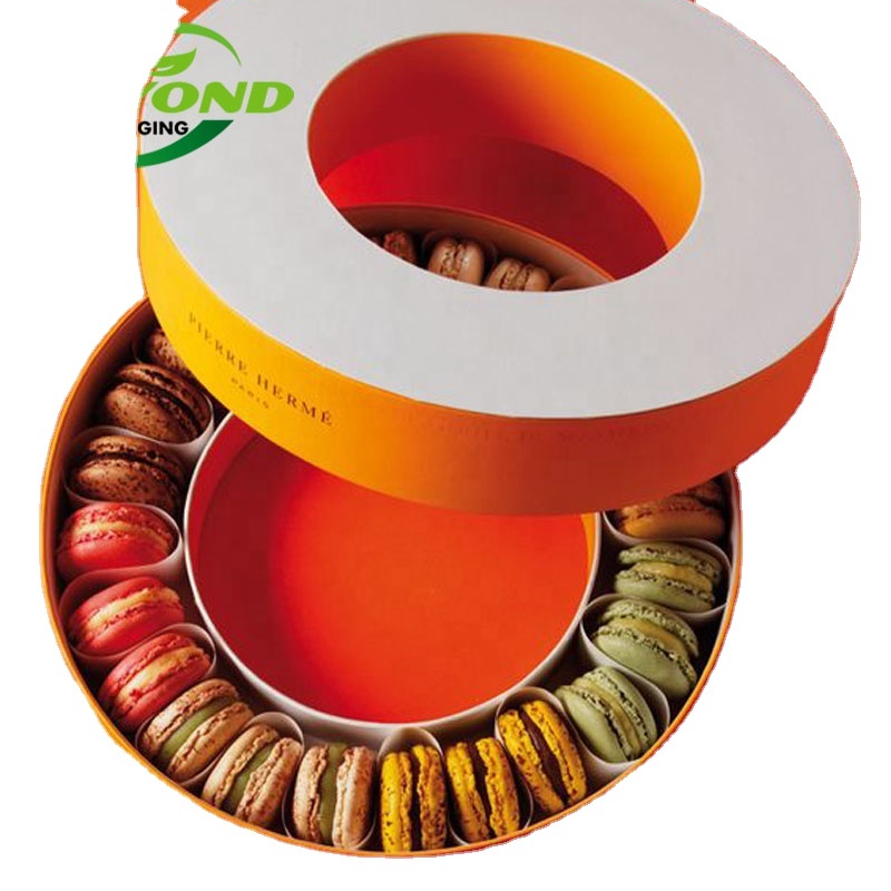 factory custom art paper CMYK printing ribbon satin food grade tray gift box jar packaging luxury round macaron paper tube