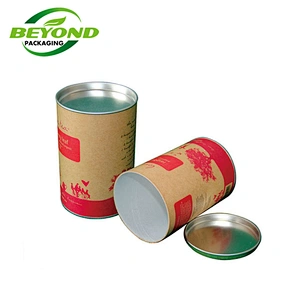 Recycled Cardboard Food Paper Tube Packaging Tin Tea Container Custom Design Box CMYK Printing With Metal Lid