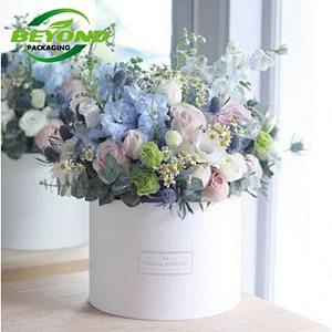 High quality round shape custom design paper recyclable cardboard flower bouquet packaging round rose box