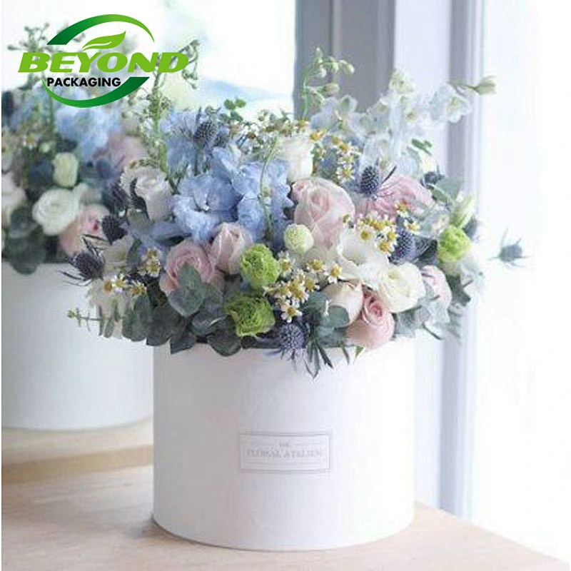 High quality round shape custom design paper recyclable cardboard flower bouquet packaging round rose box