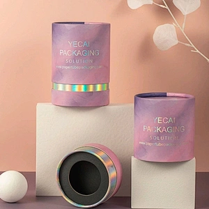 Luxury Paper Tube Cylinder Packaging Craft Cardboard With Gold Line Show Out Custom Design For Candle Jar