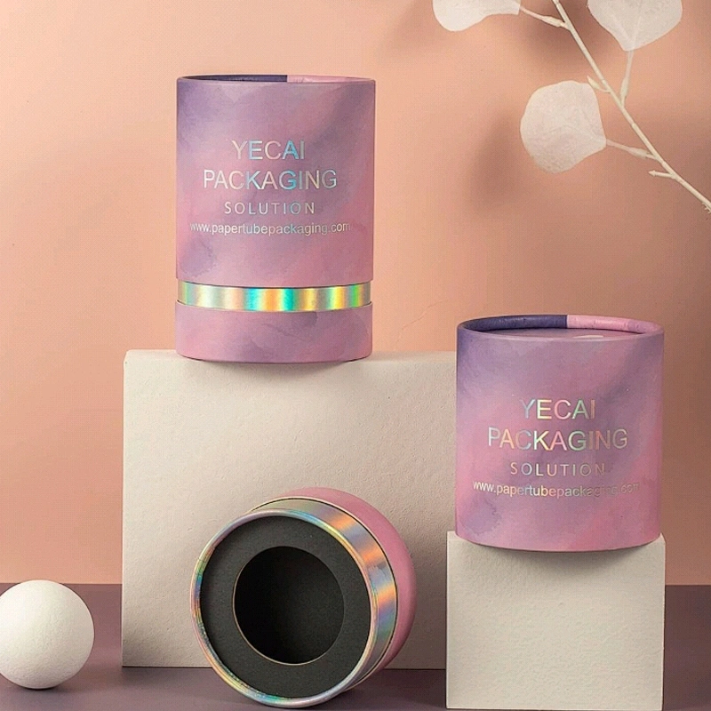 Luxury Paper Tube Cylinder Packaging Craft Cardboard With Gold Line Show Out Custom Design For Candle Jar