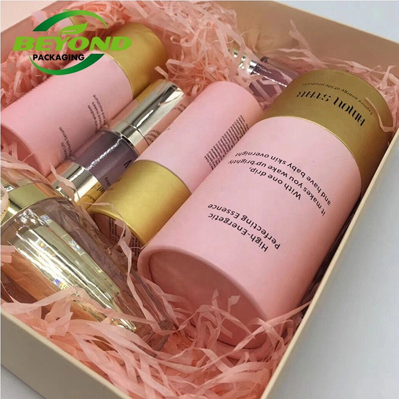 essential oil purple cylinder custom OEM cosmetic serum 30ml 50ml bottle skincare plastic free packaging tube with foam