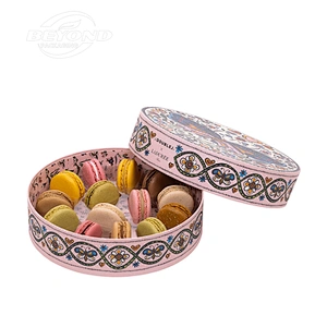 Luxury Recycled Round Cardboard Box With Customized Printing Paper Box For Macaron With Clear PVC Lid and Insert
