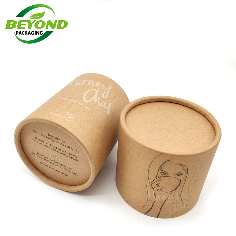 Biodegradable Food Grade Paper Cylinder Kraft Sleeve Tube / Box / Container For Tea/Food Packaging with Paper Lid