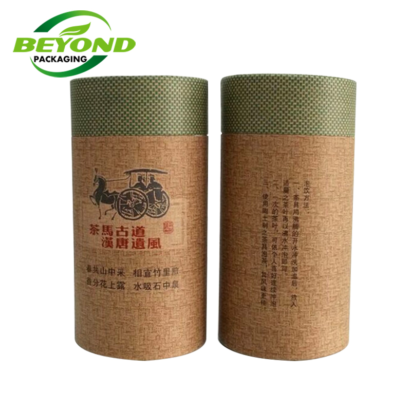 Manufactory wholesale food grade recycled round kraft paper tube 500g tea packaging paper tube with aluminum foil inside