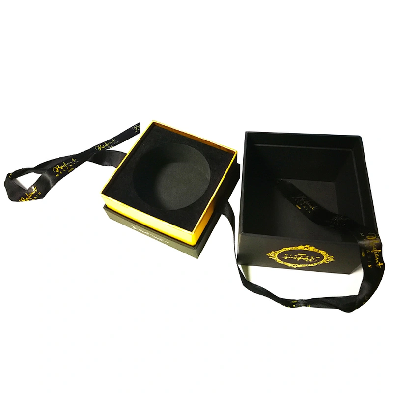 Luxury Black Color Gold Logo EVA Insert Cardboard Paper Wedding Gift Box Packaging With Ribbon Christmas Paper Box