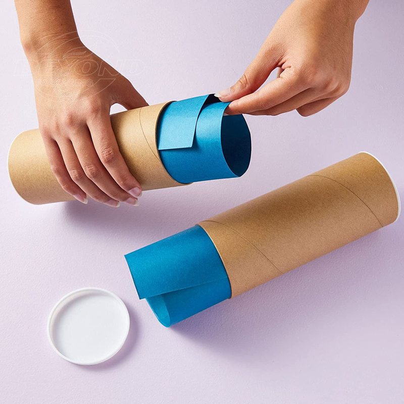 Biodegradable cardboard shipping tube mailing poster packaging tube round box brown paper kraft tube white plastic lid