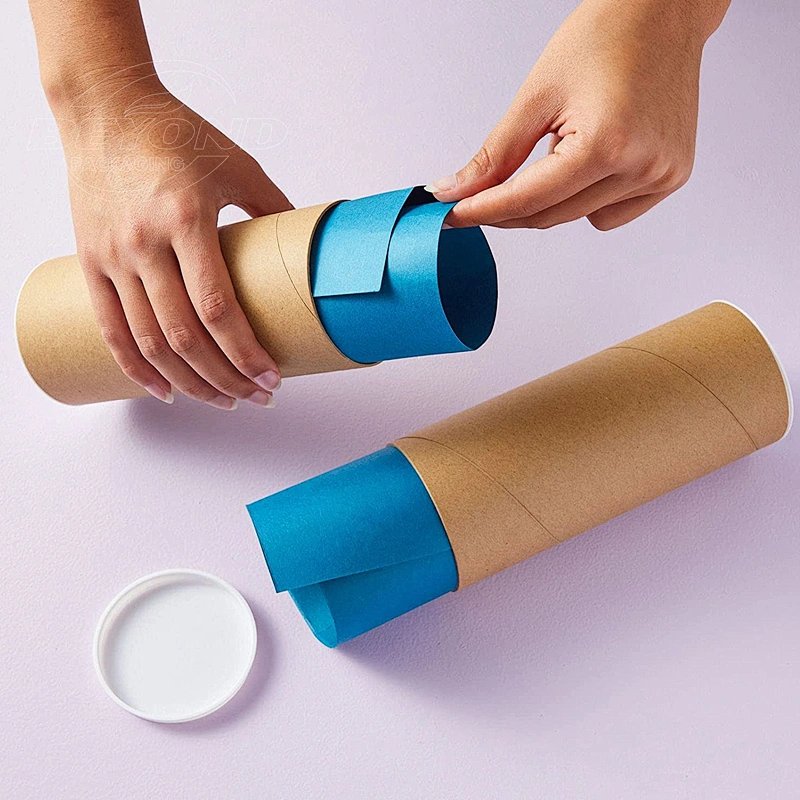 Biodegradable cardboard shipping tube mailing poster packaging tube round box brown paper kraft tube white plastic lid