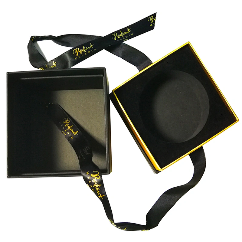 Luxury Black Color Gold Logo EVA Insert Cardboard Paper Wedding Gift Box Packaging With Ribbon Christmas Paper Box