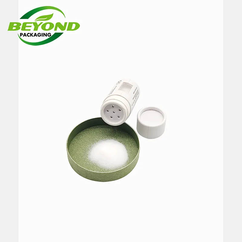 Canister empty round paper tube packaging art paper box with sifter powder packaging paper tube top shaker with sea salt