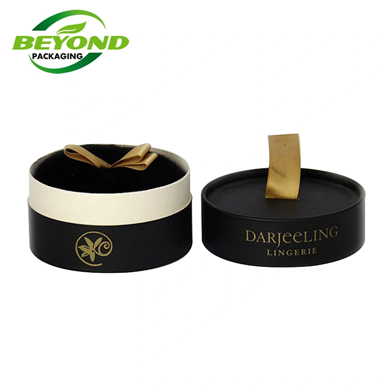 Wholesale High Quality Rigid Cardboard Black Leather Round Hat Cylinder Core Tube Gift Packaging Box with Custom Logo
