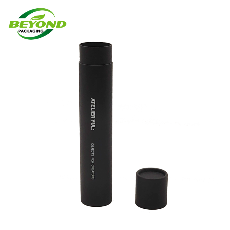 Incense packing custom small size single color printing hand made cardboard small black round tube with lid