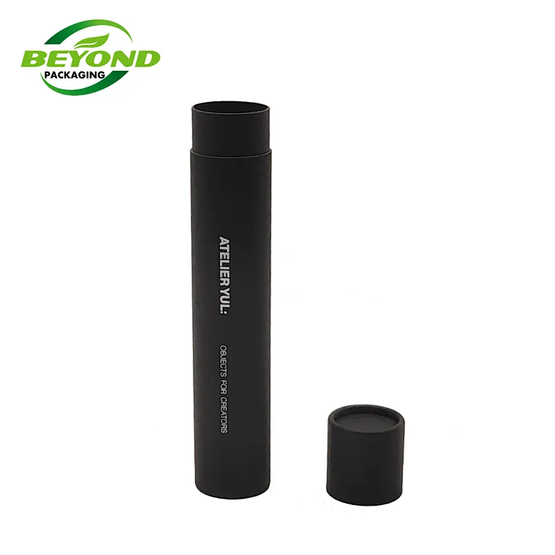 Incense packing custom small size single color printing hand made cardboard small black round tube with lid