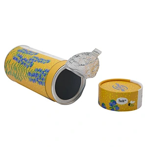 Recycled food grade aluminum foil round kraft paper tube with easy tear cover and plastic lid bottom for food packaging