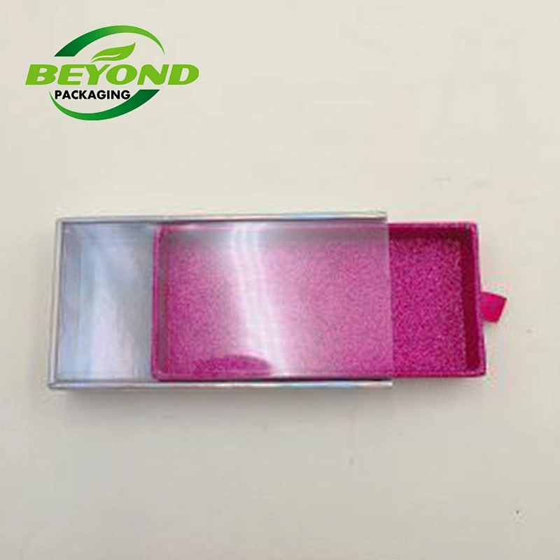 Luxury Custom Printed Glitter Paper Cardboard Drawer Box Clear Window Logo Printed Eyelash Packaging Box Empty Gift Box