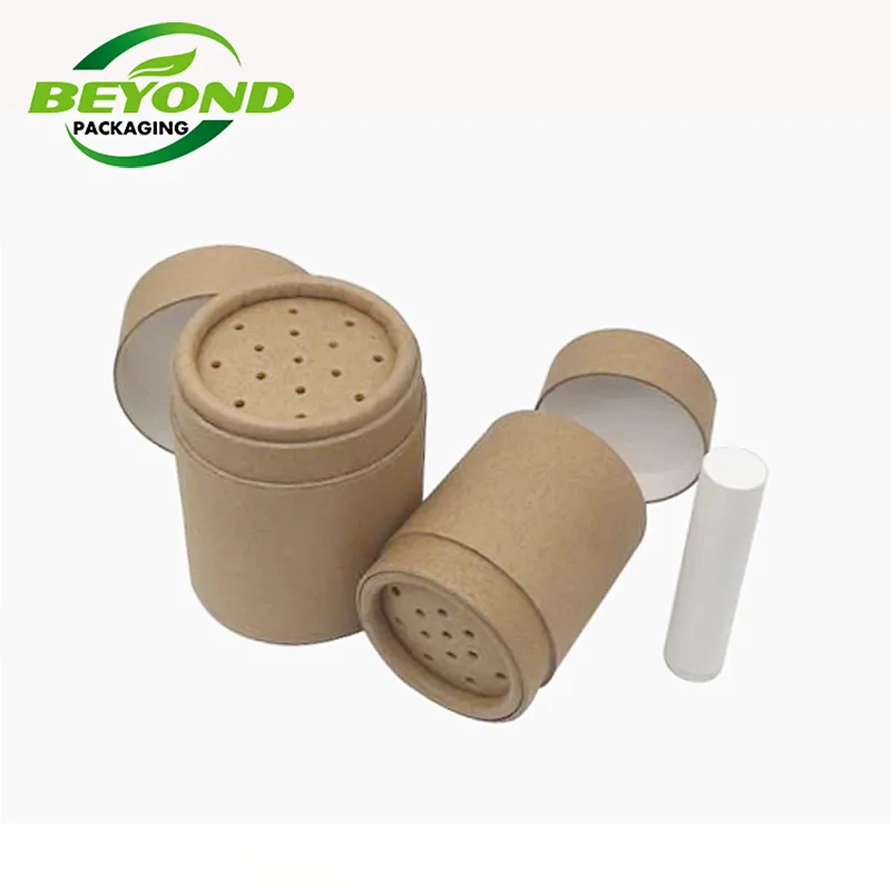 eco friendly kraft cardboard paper tube packaging top shaker herbs spices jars with bamboo material lid