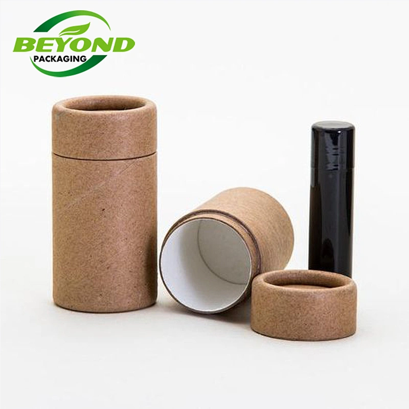Biodegradable eco brown kraft round tube private label cylinder box paperboard cosmetic packaging for nail brush