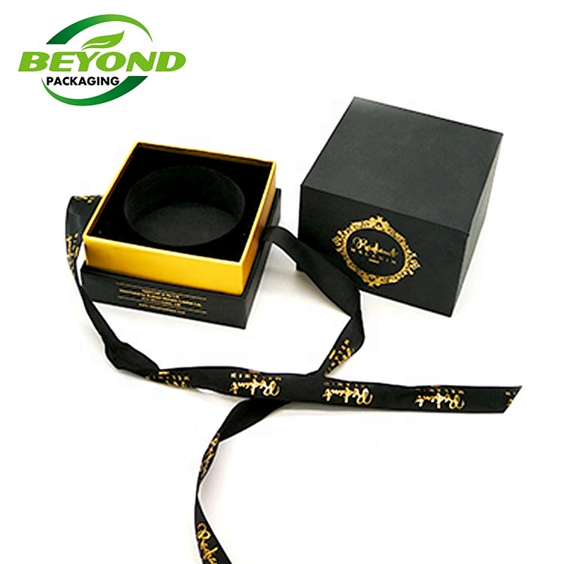 Luxury Black Color Gold Logo EVA Insert Cardboard Paper Wedding Gift Box Packaging With Ribbon Christmas Paper Box