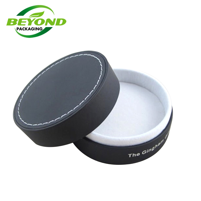 Wholesale High Quality Rigid Cardboard Black Leather Round Hat Cylinder Core Tube Gift Packaging Box with Custom Logo