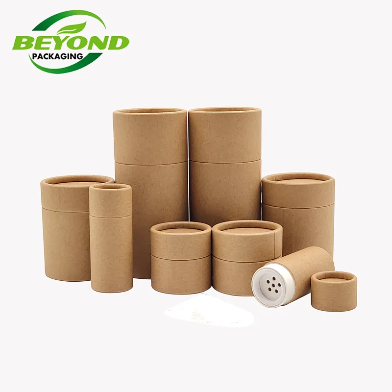 eco friendly kraft cardboard paper tube packaging top shaker herbs spices jars with bamboo material lid