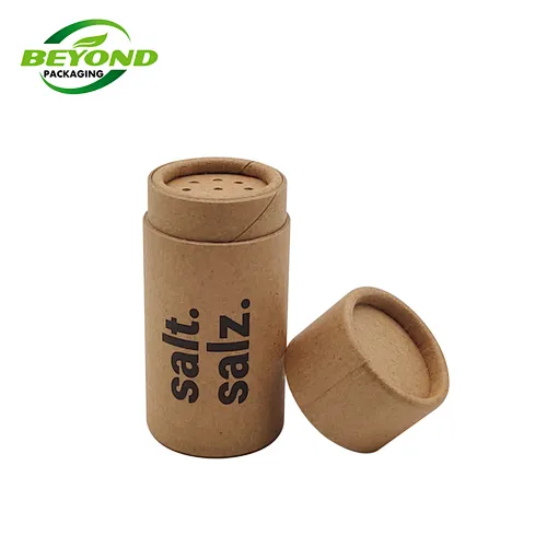 Recycled Mass Production Natural Kraft Material Small Salt  Spice Shaker Paper Tube Cylinder Box With Holes With Black Logo