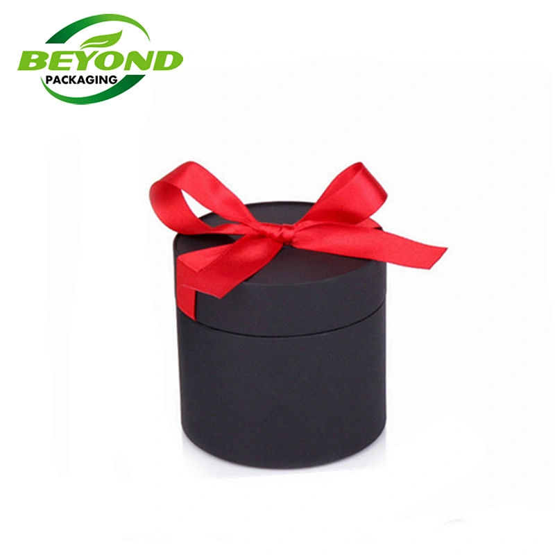 Wholesale High Quality Rigid Cardboard Black Leather Round Hat Cylinder Core Tube Gift Packaging Box with Custom Logo