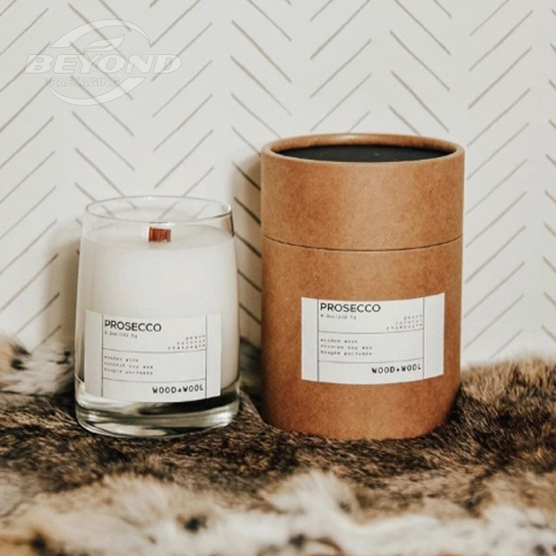 Eco Friendly Customized Printing Size Cylinder Candle Packaging Gift Kraft Paper Round Boxes With Lid