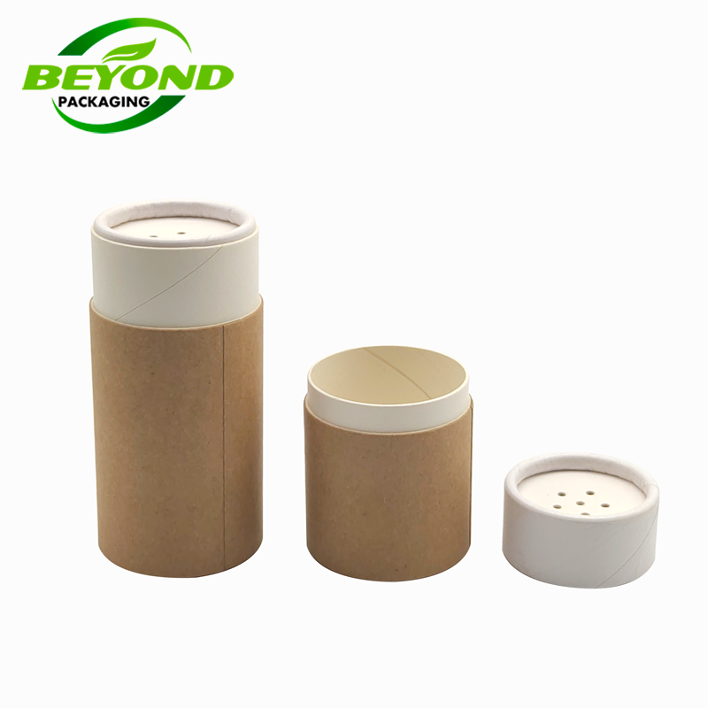 Eco Friendly Brown Kraft Cardboard Cylinder Tube Cosmetic Container Empty Powder Packaging Tube With Paper Shaker