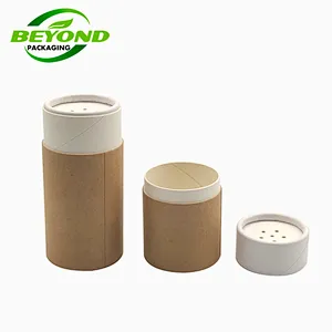 Eco Friendly Brown Kraft Cardboard Cylinder Tube Cosmetic Container Empty Powder Packaging Tube With Paper Shaker