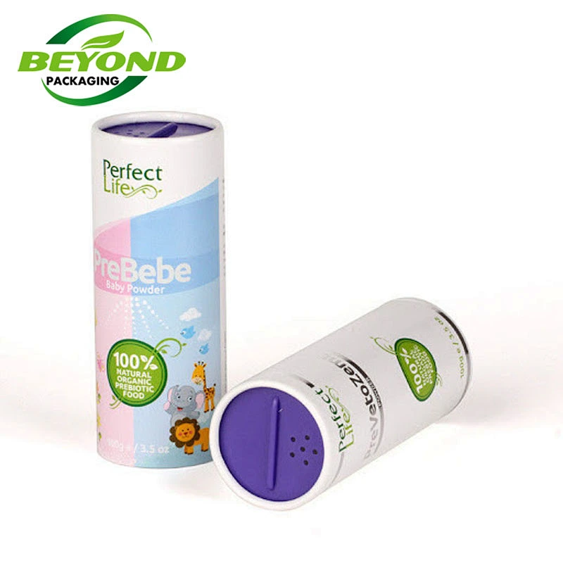 Canister empty round paper tube packaging art paper box with sifter powder packaging paper tube top shaker with sea salt