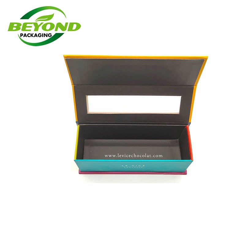 Wholesale Luxury Custom Design Colorful Cardboard Magnetic Closure Gift Small Box For Macaron Packaging With  Clear Lid Window