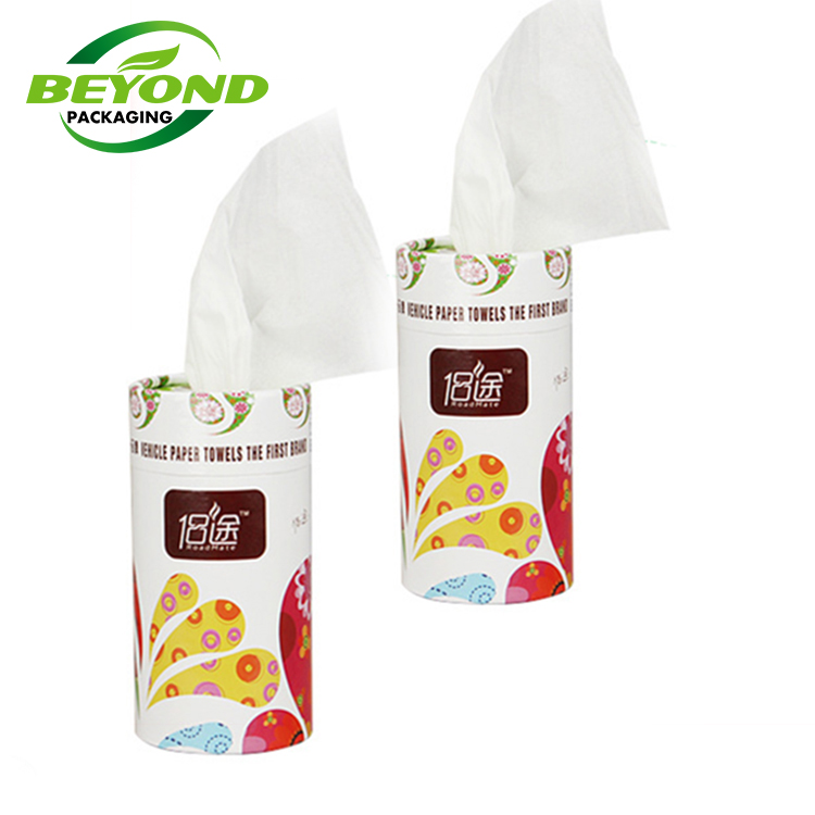 Soft Facial Wholesale Customized round tube packaging Tissues Refreshing Cylinder Tissue Box for Car